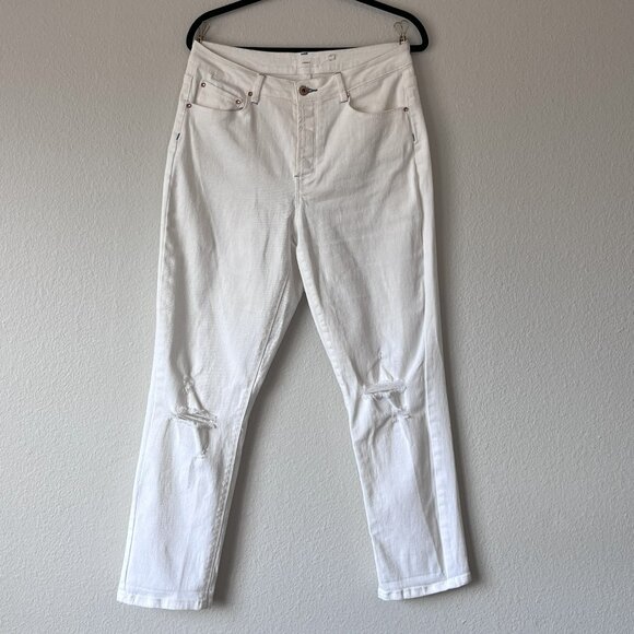 A Loves A Boyfriend Jeans Ecru White Size 30 High Rise Straight Leg Distressed - Picture 2 of 7